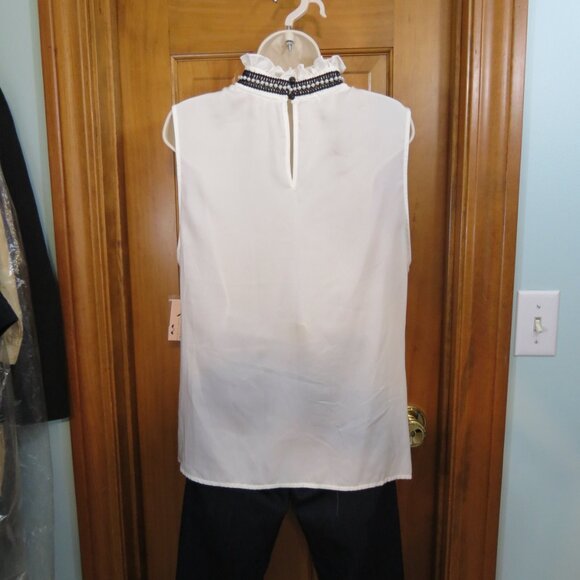 NWT Nanette Lepore "Cannoli" Ivory Top Sleeveless High Collar Beading Ruffle XL - Picture 4 of 10